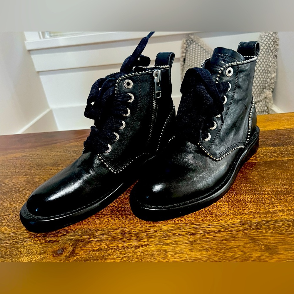 NEVER WORN Zadig&Voltaire women's black leather lace-up ankle boots
